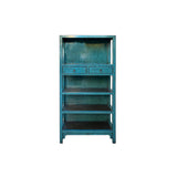 Distressed Turquoise Blue Rattan Shelves Bookcase Display Cabinet ws4321S