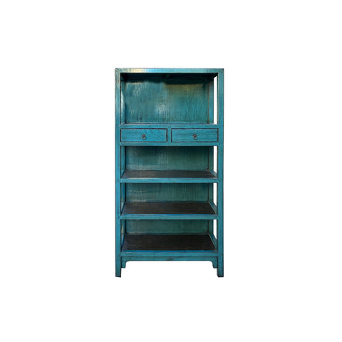 Distressed Turquoise Blue Rattan Shelves Bookcase Display Cabinet ws4321S