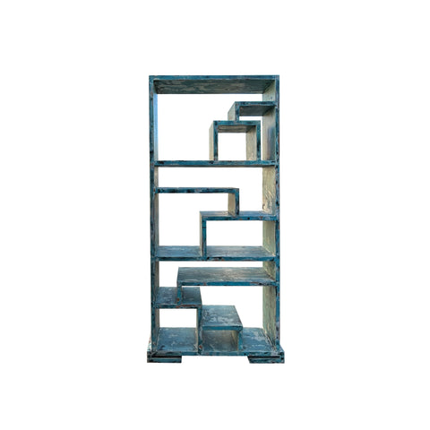 84" Distressed Blue Uneven Shelves Slim Display Cabinet Room Divider ws4325S