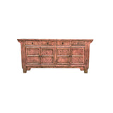 Distressed Gloss Pink 4 Drawers Credenza Sideboard Console Cabinet ws4352S