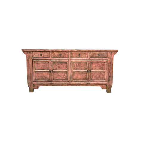 Distressed Gloss Pink 4 Drawers Credenza Sideboard Console Cabinet ws4352S