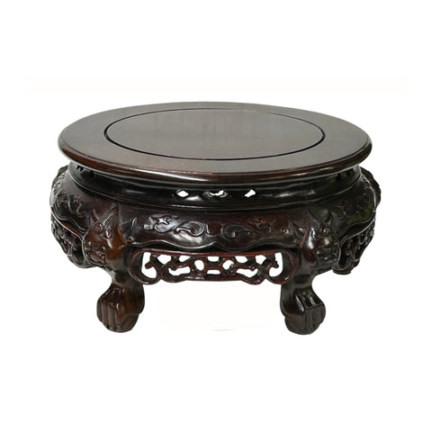 9.5" Dark Black Brown Dragon Motif Round Wood Display Stand ws4355S