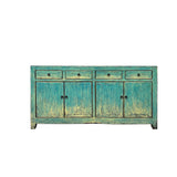 Chinese Oriental Distressed Turquoise Blue Sideboard Buffet Table Cabinet ws4371S