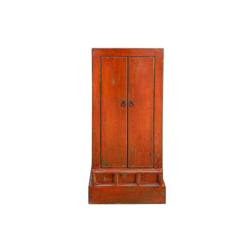 Distressed Orange Red Color Slim End Table Nightstand Cabinet ws4373S