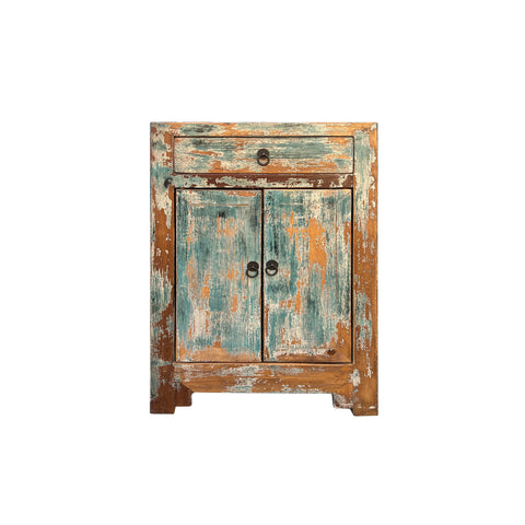 Distressed Turquoise Aqua Blue Small Cabinet End Table Nightstand ws4374S