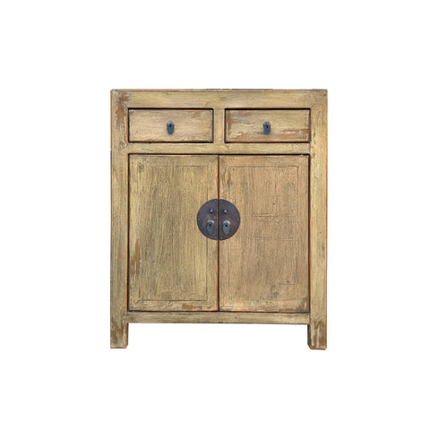 Distressed Mustard Yellow 2 Drawers Doors End Table Nightstand Cabinet ws4376S