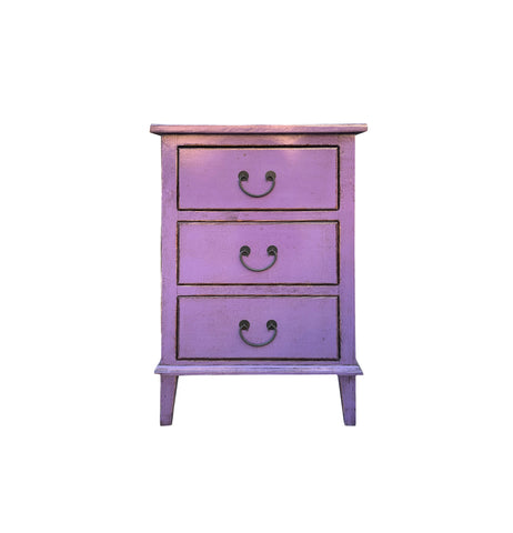 Distressed Lavender Purple 3 Drawers Flare Legs End Table Nightstand ws4383S