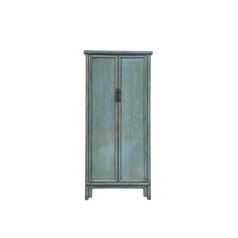 Oriental Distressed Light Gray Tall Narrow Noodle Cabinet Wardrobe Armoire ws4385S