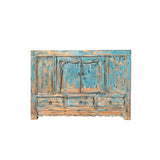 Distressed Rustic Aqua Teal Blue 2 Doors Credenza Sideboard Console Cabinet ws4395S