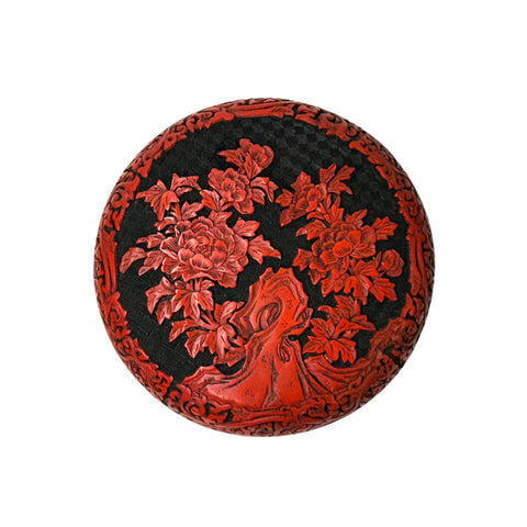 Vintage Chinese Red Lacquer Round Floral Carving Accent Box ws4406S