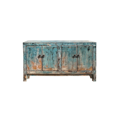 Distressed Aqua Turquoise Blue Small Low TV Stand Console Cabinet ws4409S