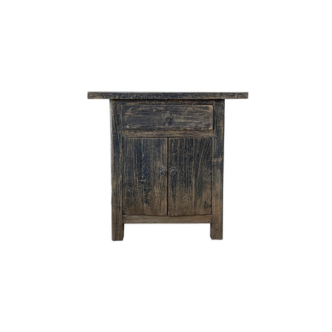 Distressed Rustic Black Rough Grain Wood Side Table Nightstand Cabinet ws4412S