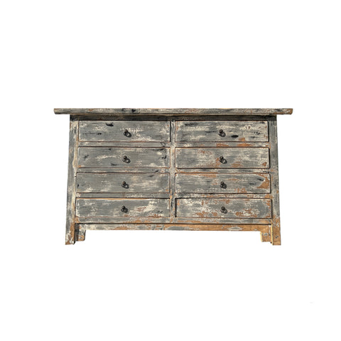 Distressed Gray Slope Side 8 Drawers Credenza Sideboard Console Cabinet ws4417S