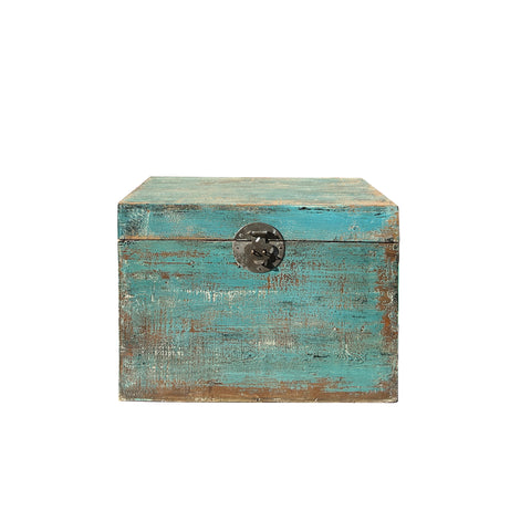 Distressed Pastel Blue Rectangular Moon Face Wood Trunk Box ws4418S