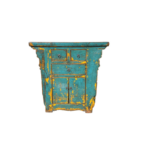 Vintage Distressed Turquoise Marks Credenza Side Table Cabinet ws4428S