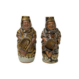 Pair Ceramic Handmade Brown Cheerful Basket Holding Jovial Figure Vases ws4443S