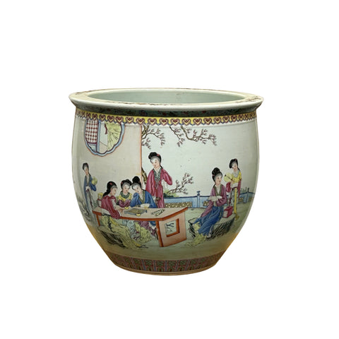 Vintage Chinese Handpainted People Scenery Porcelain Round Pot Vase ws4461S