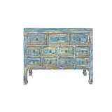 Distressed Turquoise Blue Stone Top 11 Drawers Credenza Sideboard Cabinet ws4463S