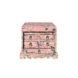 14" Distressed Faded Pink Small 5 Drawers Storage Chest Box ws4471S