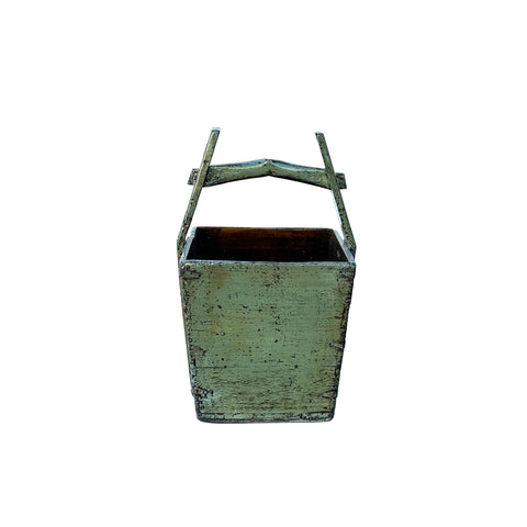 Vintage Rustic Gray Square With Handle Wood Bucket ws4509S