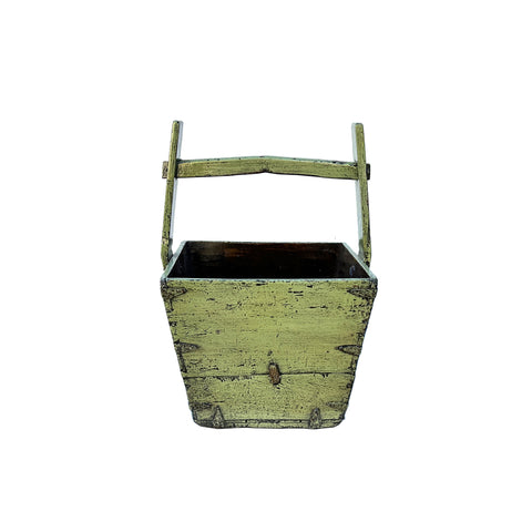 Vintage Rustic Light Fade Green Square With Handle Wood Bucket ws4510S