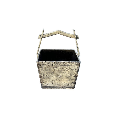 Vintage Rustic Off White Square With Handle Wood Bucket ws4511S