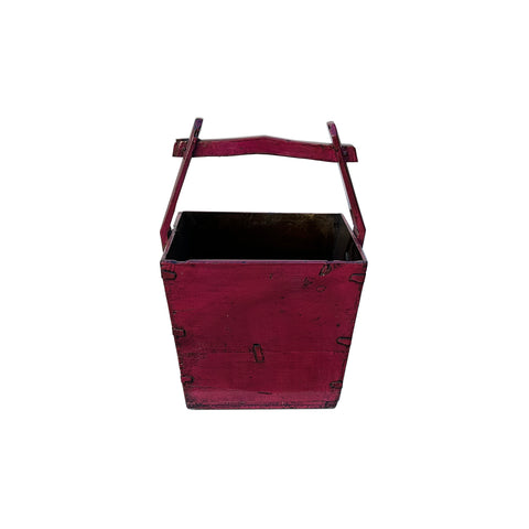 Vintage Rustic Hot Pink Red Square With Handle Wood Bucket ws4512S