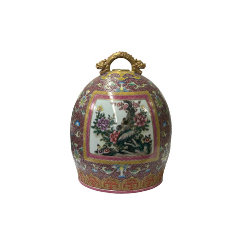 Chinese Pink Red Famille Rose Paint Oval Bell Shape Porcelain Display Vessel ws4517S