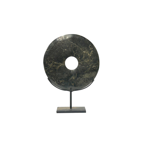 Dark Green Stone Crafted Round Fengshui Harmony Plaque on Stand Display ws4521S