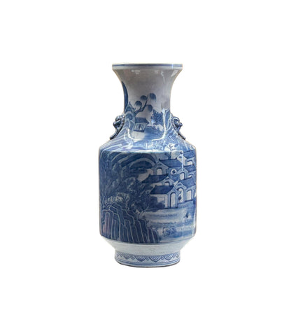 Vintage Chinese Blue White Scenery Graphic Porcelain Art Vase ws4814S