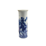 Blue White Oriental Scenery Graphic Cylinder Shape Porcelain Art Vase ws4817S