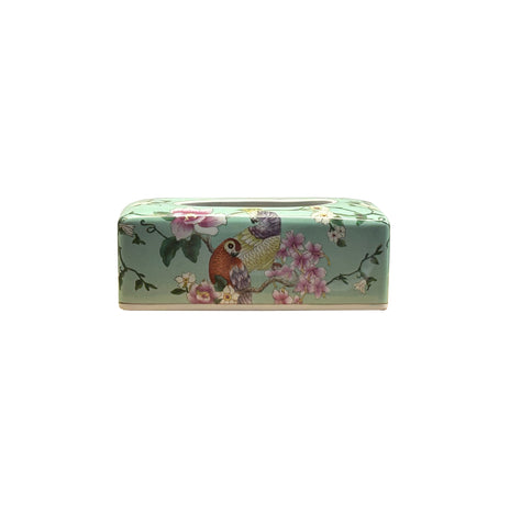 Light Blue Flower Bird Graphic Rectangular Porcelain Tissue Box Cover ws4820aS