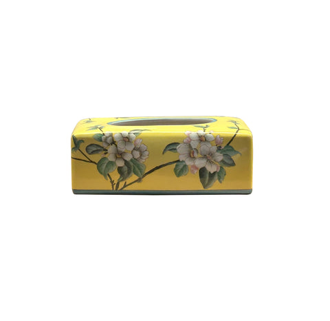 Yellow Flower Bird Graphic Rectangular Porcelain Tissue Box Cover ws4820BS