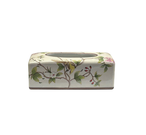 Almond Flower Bird Graphic Rectangular Porcelain Tissue Box Cover ws4820CS