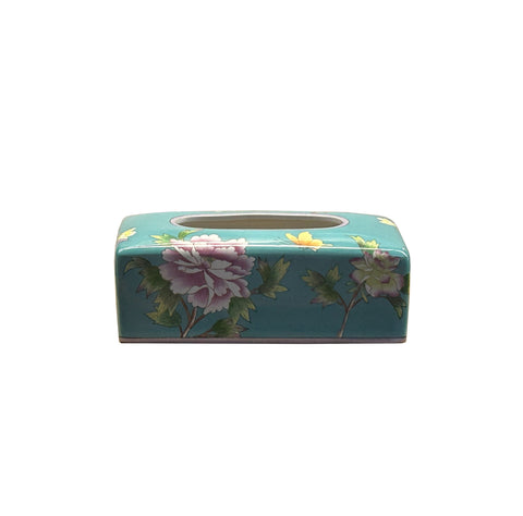 Teal Blue Flower Bird Graphic Rectangular Porcelain Tissue Box Cover ws4820DS