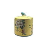 4.25" Yellow Flower Bird Graphic Porcelain Round Container Box ws4822S