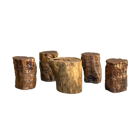 Set of 5 Raw Wood Rough Grain Finish Irregular Shape Short Stool Table ws4826S