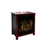 Tibetan Oriental Black Red Double Tigers End Table Nightstand cs7589S