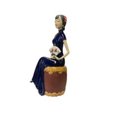 Chinese Oriental Ceramic Cheongsam Blue Qipao Dressing Lady Figure ws3100S