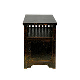 Distressed Crackle Black Lacquer Open Shelf End Table Nightstand ws3034S