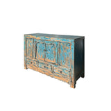 Distressed Rustic Aqua Teal Blue 2 Doors Credenza Sideboard Console Cabinet ws4395S