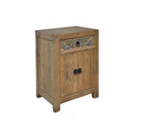 Chinese Rustic Raw Wood Flower Carving Nightstand Side Table Cabinet cs1317S