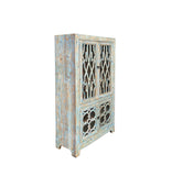 Distressed Aqua Blue Latticework Glass Doors China Bookcase Cabinet cs1335S