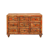 Orange Brown Rustic Vintage 9-Drawer Wooden Dresser – Distressed Farmhouse Storage Cabinet cs1977S