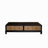 Oriental Black Light Tan Rattan Doors Low TV Stand Console Table Cabinet cs7693S