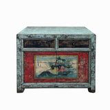 Chinese Distressed Blue Green Red Graphic Sideboard Console Cabinet cs7705S