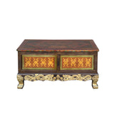 Four Side Carving Painted Vintage Tibetan Low Table Cabinet - Handcrafted Coffee Table cs975S