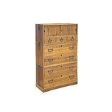 Vintage Brown Wood Hardware Accent 3 Stack Tansu Chest Cabinet ws3852S