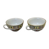 Pair Chinese Oriental Porcelain Yellow Theme Flowers Graphic Display Cups ws3870S