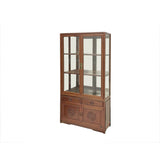 Chinese Vintage Solid Wood Brown Glass Display Bookcase Curio Cabinet ws3887S